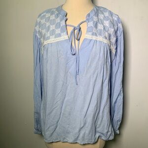 ZARA NWT boho embroidery blouse size M blue